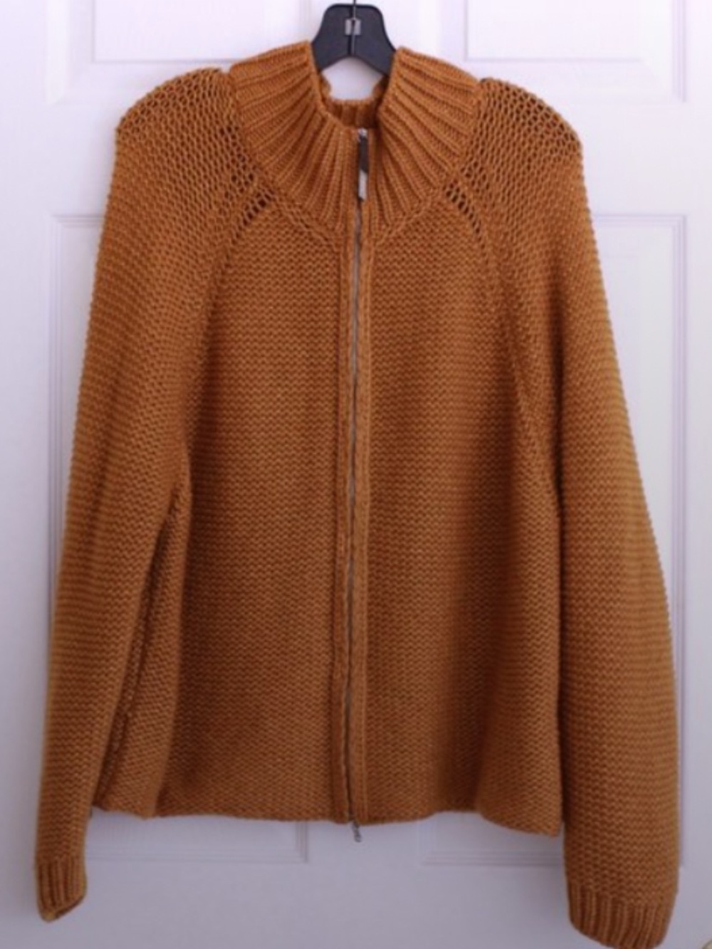 Fabiana Filippi Merino Wool Mock Neck Zip Up Cardigan Sweater Brown Orange